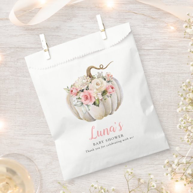 Fall Pumpkin Girl Baby Shower Favor Bags (Clipped)
