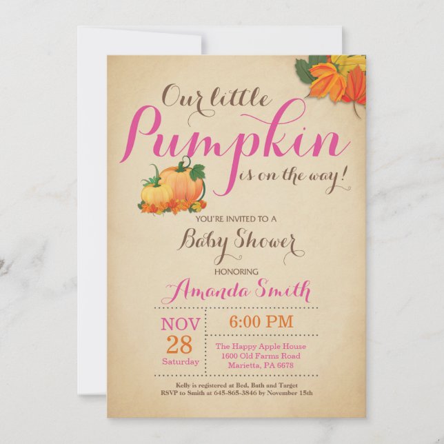 Fall Pumpkin Girl Baby Shower Invitation (Front)