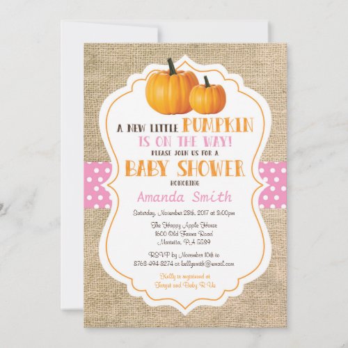 Fall Pumpkin Girl Baby Shower Invitation Card