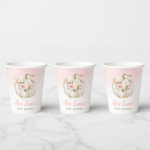 Fall Pumpkin Girl Baby Shower Personalized Paper Cups