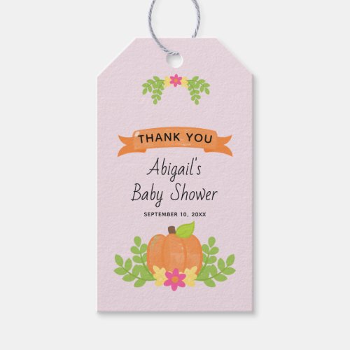 Fall Pumpkin Girl Baby Shower Thank You Gift Tags