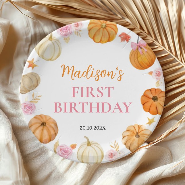Fall Pumpkin Girl Birthday Paper Plates (Creator Uploaded)