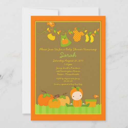 Fall Pumpkin Girl Clothesline Baby Shower Invite