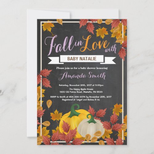 Fall Pumpkin Girl Purple Baby Shower invitation