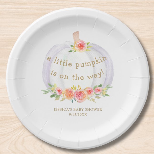  Fall Pumpkin Girls Baby Shower Paper Plates (Creator Uploaded)