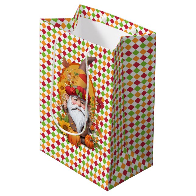 Fall Pumpkin Gnome Medium Gift Bag (Front Angled)