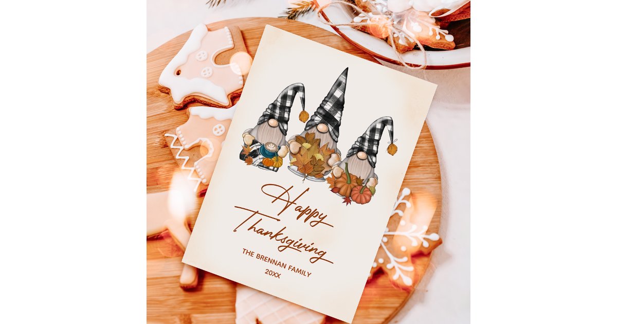 Fall Pumpkin Gnomes Happy Thanksgiving Holiday Card | Zazzle