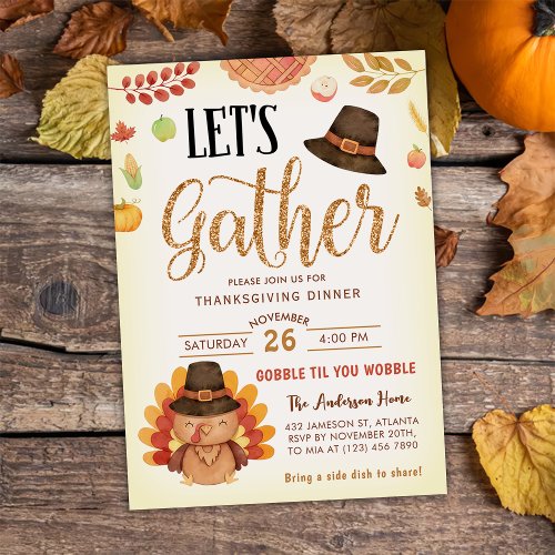 Fall Pumpkin Gobble Thanksgiving Dinner Turkey Invitation