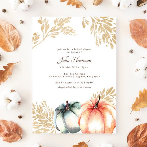 Fall Pumpkin Gold Wheat Bridal Shower Invitation