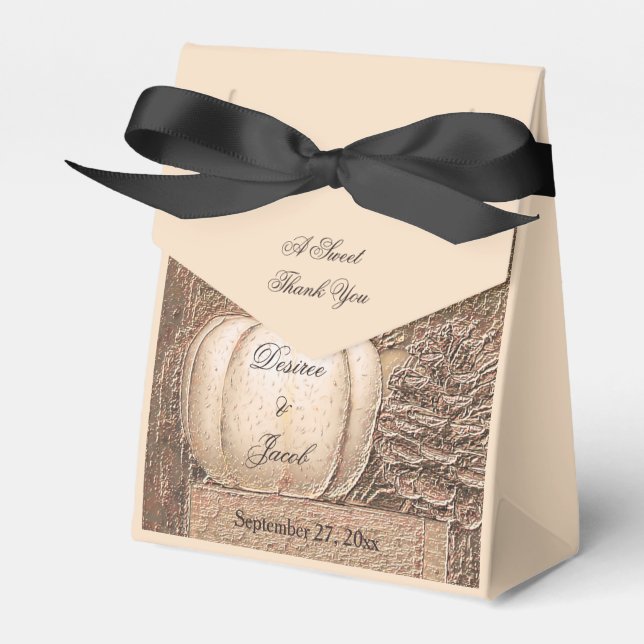 Fall Pumpkin Gold White Country Rustic Wedding Favor Boxes (Front Side)