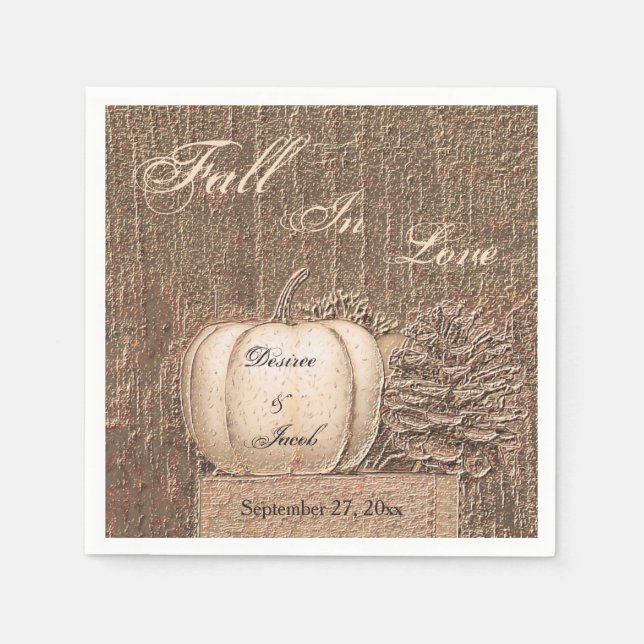 Fall Pumpkin Gold White Country Rustic Wedding Napkins (Front)