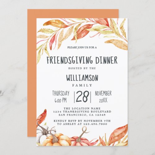 Fall Pumpkin Golden Foliage Friendsgiving Dinner I Invitation