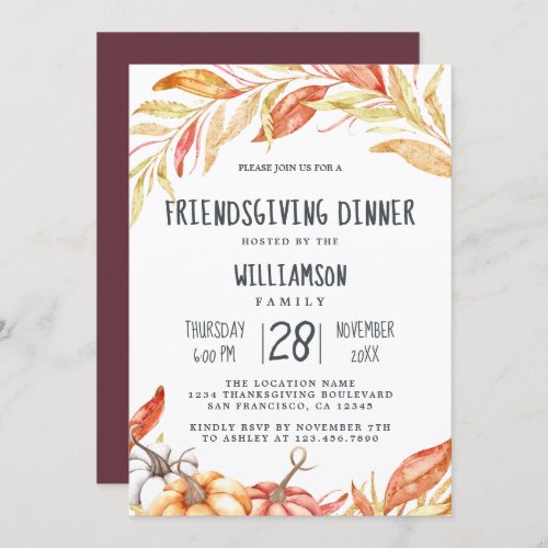 Fall Pumpkin Golden Foliage Friendsgiving Dinner Invitation