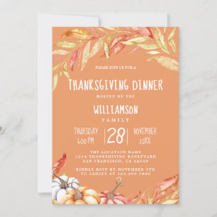 Fall Pumpkin Golden Foliage Thanksgiving Dinner Invitation
