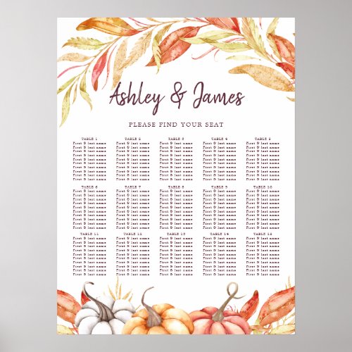 Fall Pumpkin Golden Foliage Wedding Seating Chart