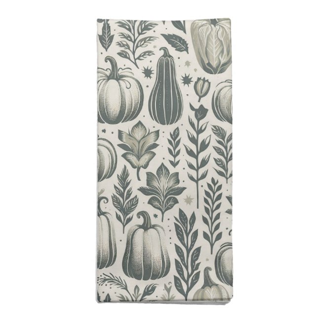 Fall Pumpkin Gourd Pattern Neutral Cloth Napkin (Folded)