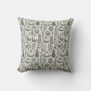 Fall Pumpkin Gourd Pattern Neutral Throw Pillow