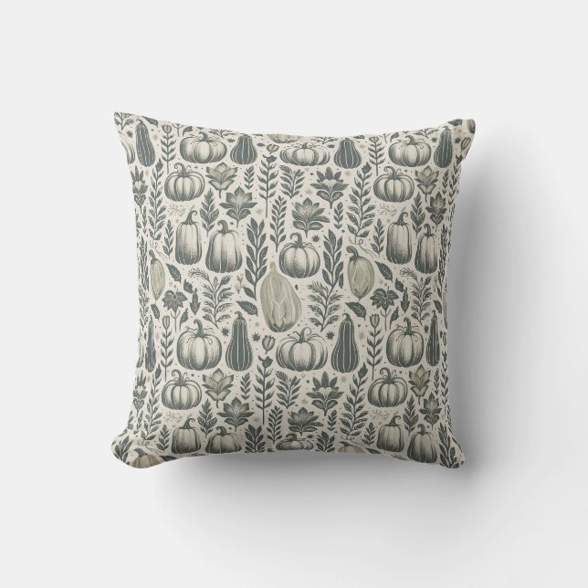 Fall Pumpkin Gourd Pattern Neutral Throw Pillow (Front)