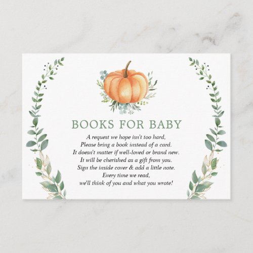 Fall Pumpkin Green Baby Shower Book Request Enclosure Card