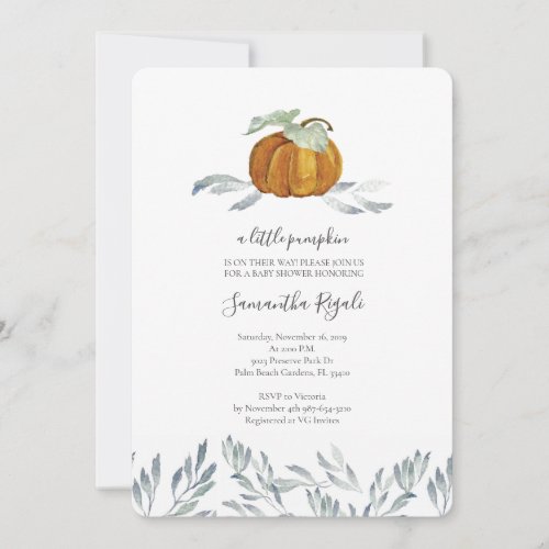 Fall Pumpkin Greenery Baby Shower Invitation