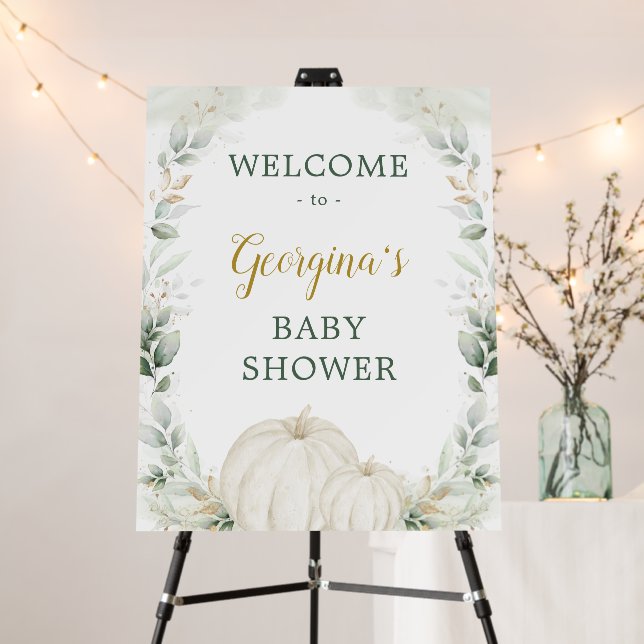 Fall Pumpkin Greenery Gold Baby Shower Welcome Foam Board (In Situ (Stand))