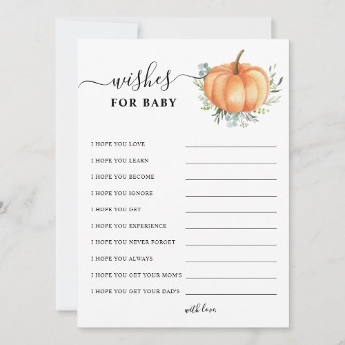 Fall Pumpkin Greenery Gold Baby Shower Wishes For Advice Card