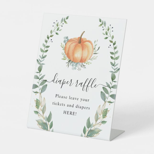 Fall Pumpkin Greenery Gold Foliage Diaper Raffle Pedestal Sign (Front)