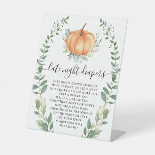 Fall Pumpkin Greenery Gold Late Night Diapers Pedestal Sign