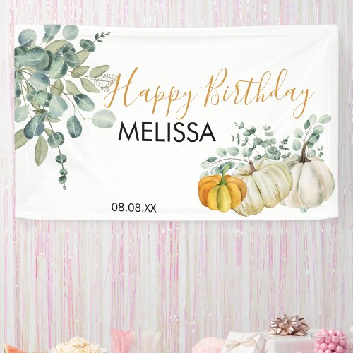 Fall Pumpkin Greenery Happy Birthday Banner