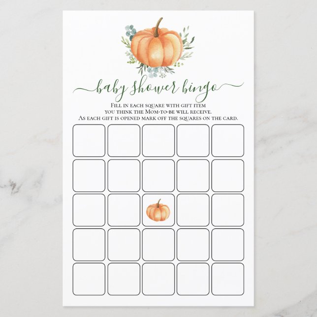 Fall Pumpkin Greenery Leave Baby Shower Bingo Game (Front)