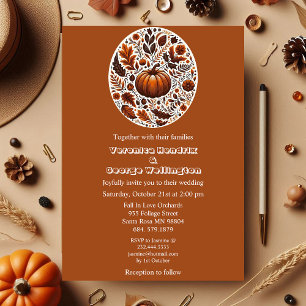 Fall Pumpkin Groovy Boho Rusty Brown Oval Wedding Invitation
