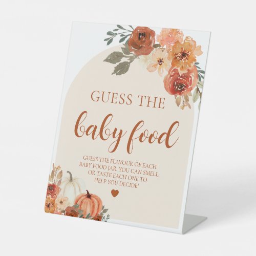 Fall Pumpkin Guess the Baby Food Baby Shower Game  Pedestal Sign