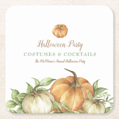 Fall Pumpkin Halloween Square Paper Coaster