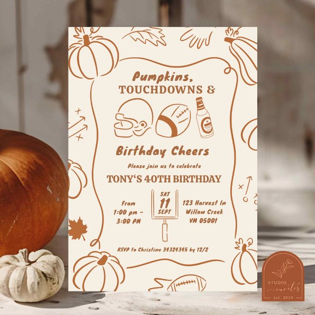 Fall Pumpkin Hand Drawn Touchdown Birthday Invitation (Creator Uploaded)