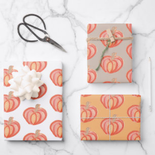 Fall Pumpkin Hand Painted Orange  Wrapping Paper Sheets