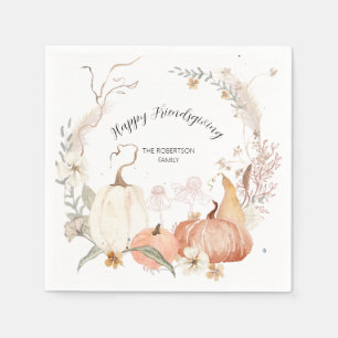 Fall Pumpkin Happy Friendsgiving Floral Watercolor Napkins