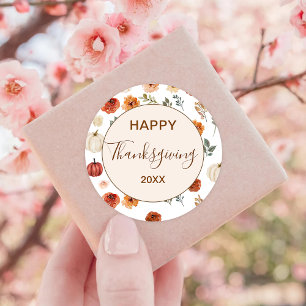 Fall Pumpkin Happy Thanksgiving Classic Round Sticker