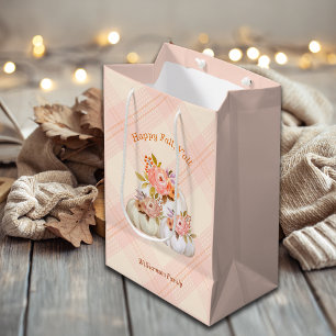 Fall Pumpkin Harvest Pink Thanksgiving Customize Medium Gift Bag