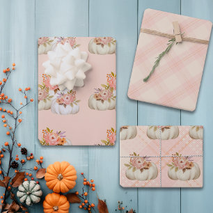 Fall Pumpkin Harvest Pink Thanksgiving Customize Wrapping Paper Sheets
