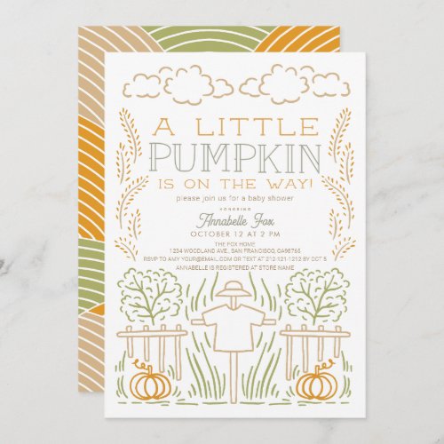 Fall Pumpkin Harvest Scarecrow Baby shower Invitation