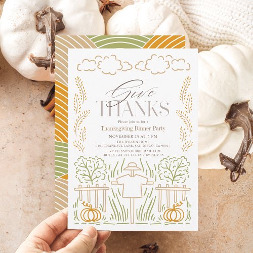 Fall Pumpkin Harvest Scarecrow Thanksgiving Invitation