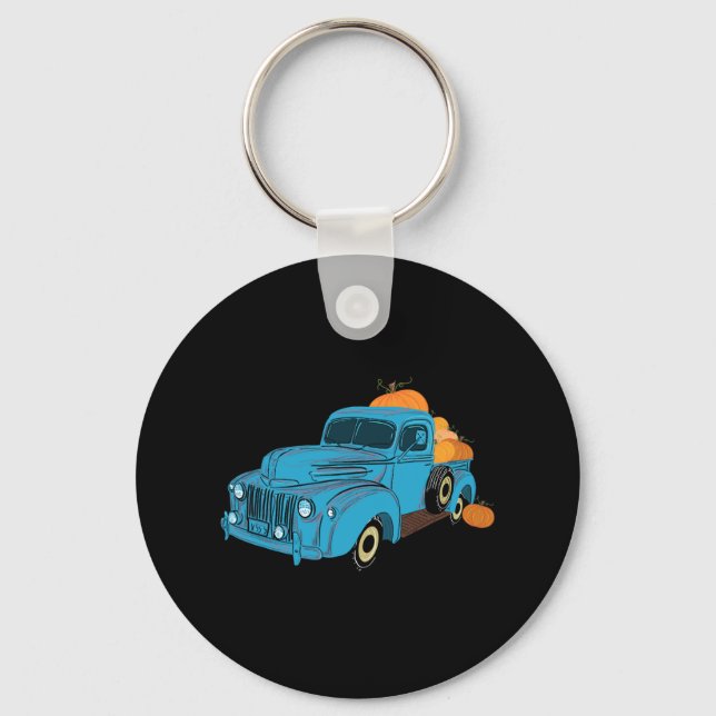 Fall Pumpkin Harvest Time Old Pickup Farm Truck  Keychain (Front)