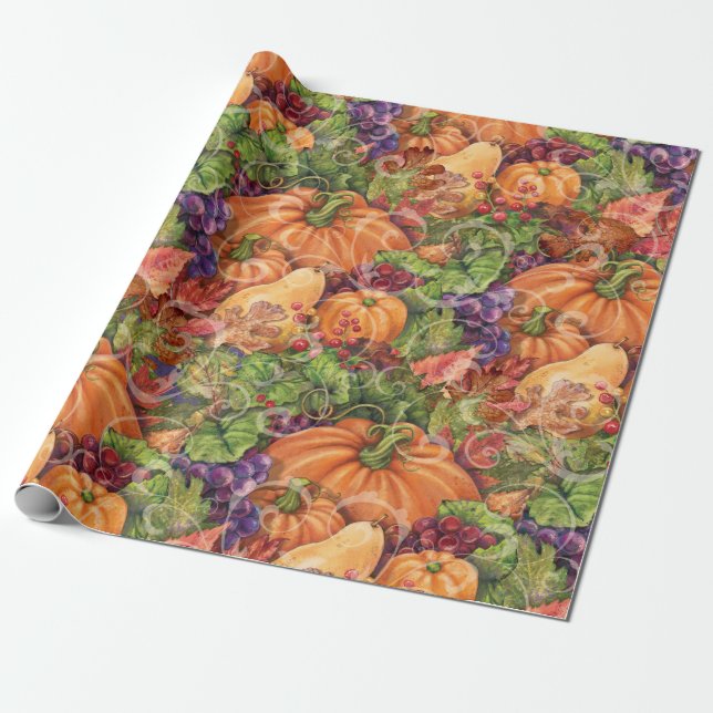 Fall Pumpkin Harvest Wrapping Paper Gift Wrap (Unrolled)