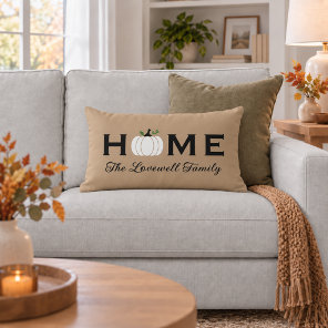 Fall Pumpkin Home Tan Family Monogram Lumbar Pillow