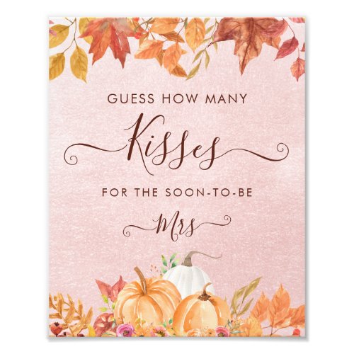 Fall Pumpkin How Many Kisses Bridal Shower Game Photo Print