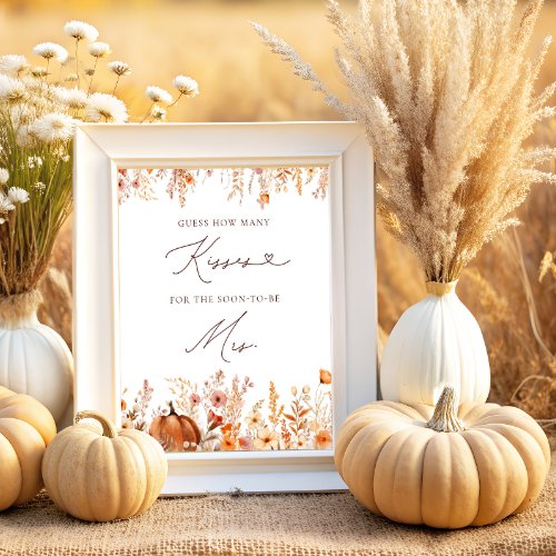 Fall Pumpkin How Many Kisses Bridal Shower Game  Poster