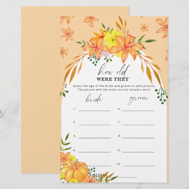 Fall Pumpkin - How old were they bridal game (Front/Back)