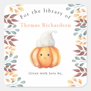 Fall pumpkin in hat - for the library of square sticker