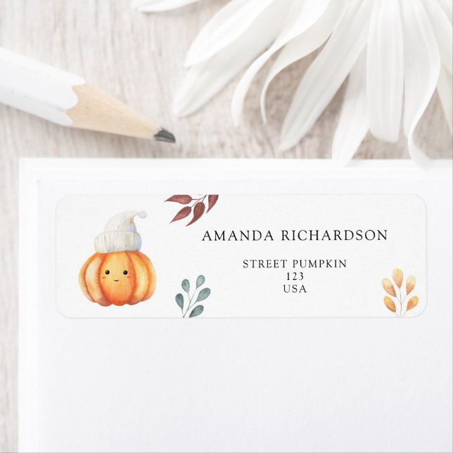 Fall pumpkin in hat  label (Insitu)