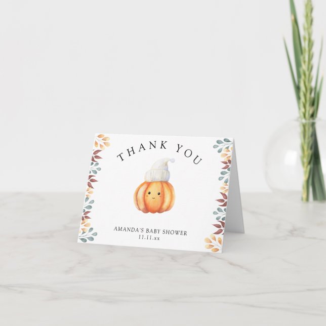 Fall pumpkin in hat - thank you card (Front)